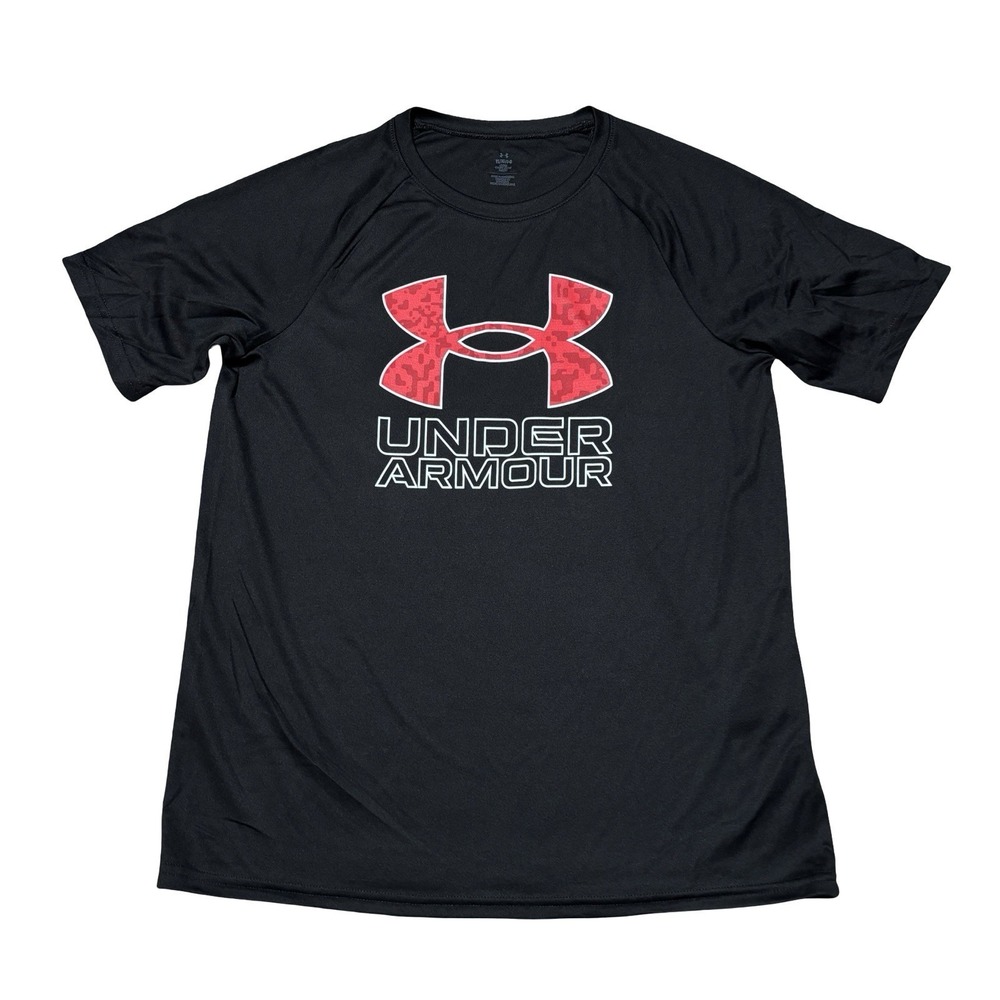 Under Armour Youth Boys Big Graphic Logo Athletic T Shirt Black Size YL 18 x 25